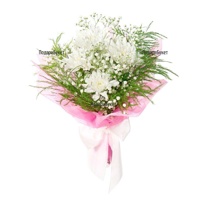 Send bouquet of white chrysanthemums to Sofia, Plovdiv, Varna, Burgas