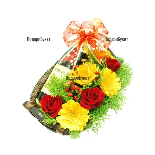 Flower delivery - send a basket with flowers and champagne to Sofia, Plovdiv, Varna