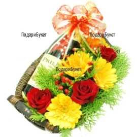 Flower delivery - send a basket with flowers and champagne to Sofia, Plovdiv, Varna