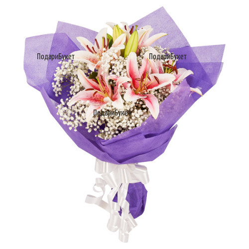 Send bouquets of lilies and gypsophila to Ruse, Haskovo,