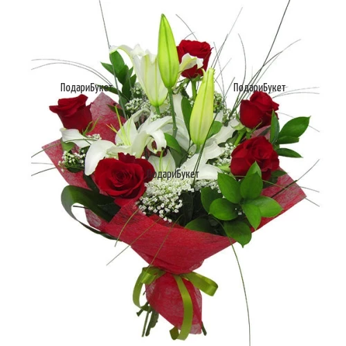 Send romantic bouquet of roses and lilies to Sofia, Varna, Burgas