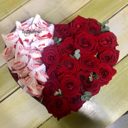 Send heart of roses and chocolates to Sofia, Plovdiv, Varna, Burgas