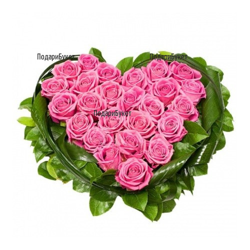 Доставка на сърце от розови рози в Русе, Хасково, Видин, Варна