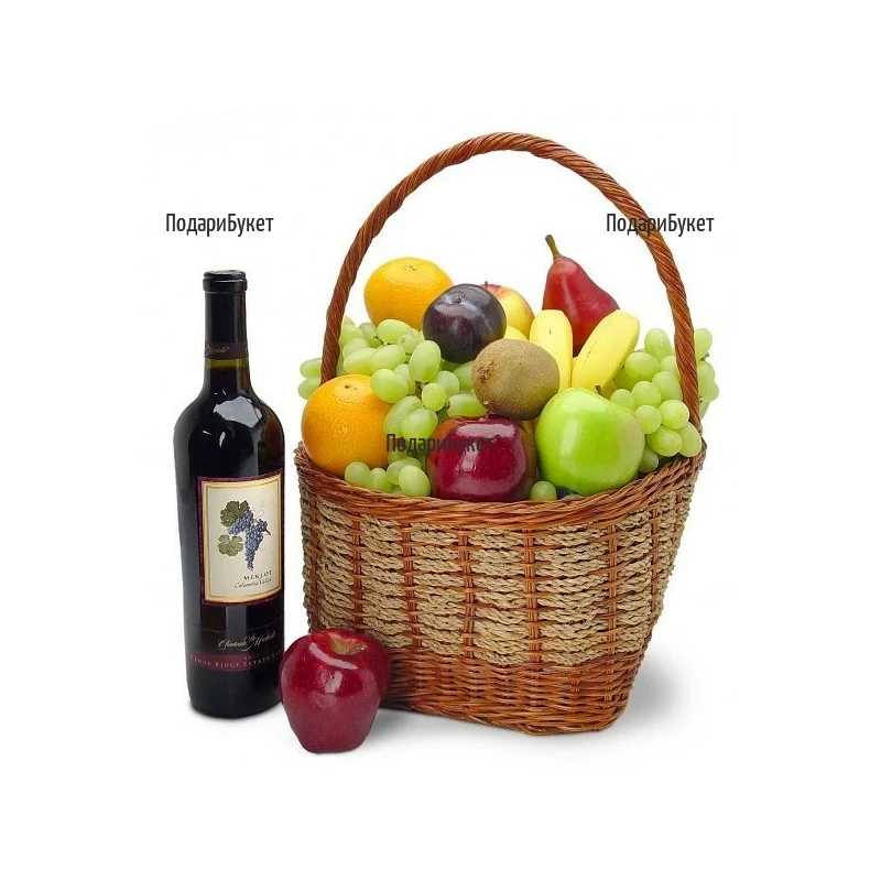 Send a basket with fruits and red wine to Sofia, Plovdiv, Varna
