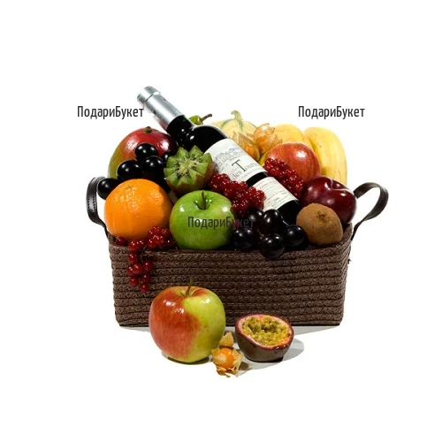 Send a basket with fruits and a bottle of wine to Sofia, Pleven, Ruse