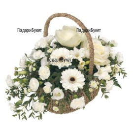 Flower delovery to Sofia - a basket with white flowers and greenery