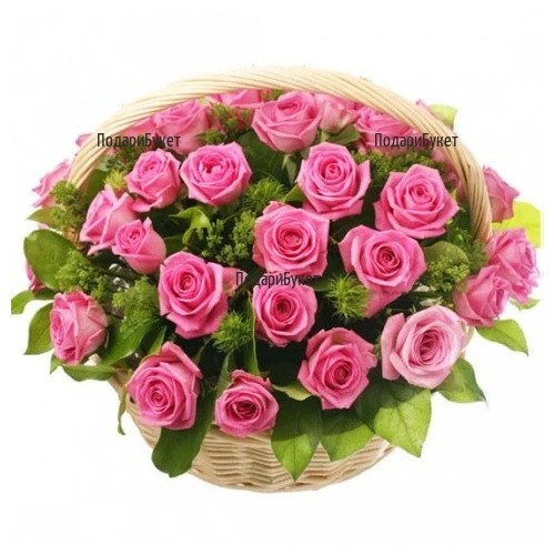 Send basket with pink roses to Sofia, Plovdiv, Varna, Burgas