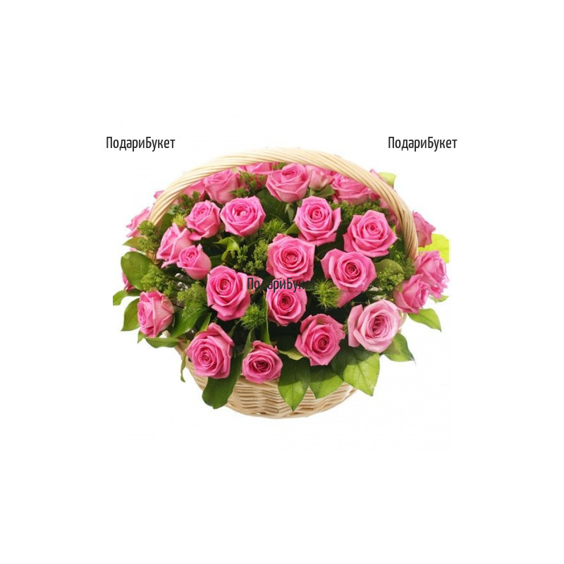 Send basket with pink roses to Sofia, Plovdiv, Varna, Burgas