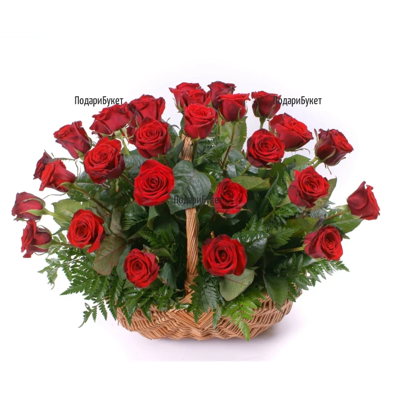 Order online basket with red roses to Sofia, Plovdiv, Varna, Burgas