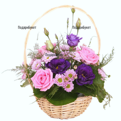 Send basket with pink flowers to Sofia, Plovdiv, Varna, Burgas