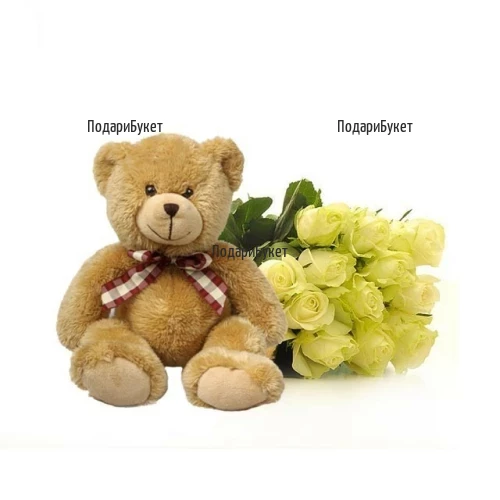 Order bouquet of roses and a Teddy Bear to Sofia, Varna, Burgas