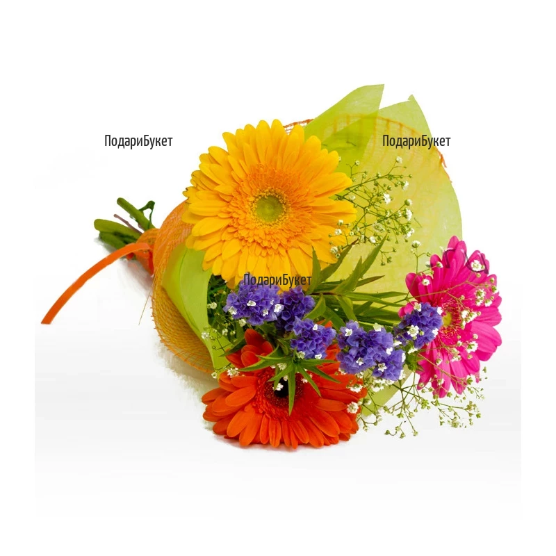 Send a small bouquet of flowers - of multicoloured gerberas.