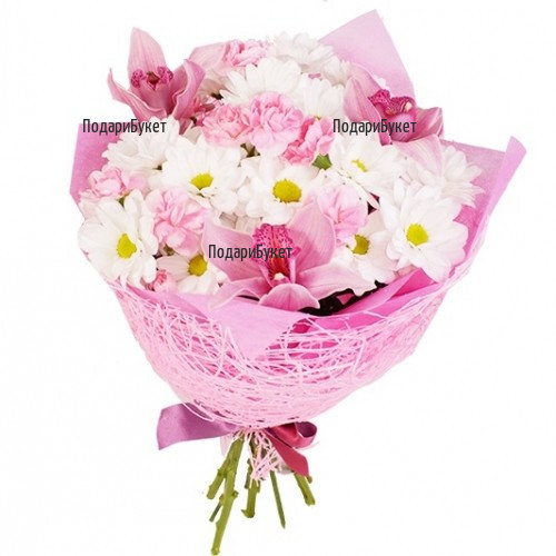 Онлайн поръчка на цветя - букет от орхидеи и хризантеми