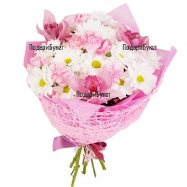 Онлайн поръчка на цветя - букет от орхидеи и хризантеми