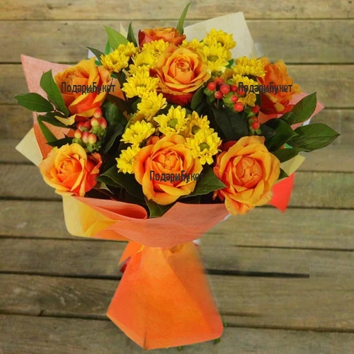 Order online bouquet of roses and chrysanthemums by courier