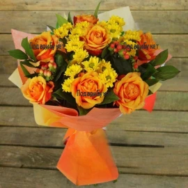 Онлайн поръчка на букет от рози и хризантеми с куриер