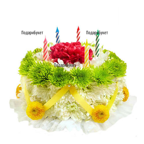 Поръчка на фигура от цветя във формата на торта за рожден ден