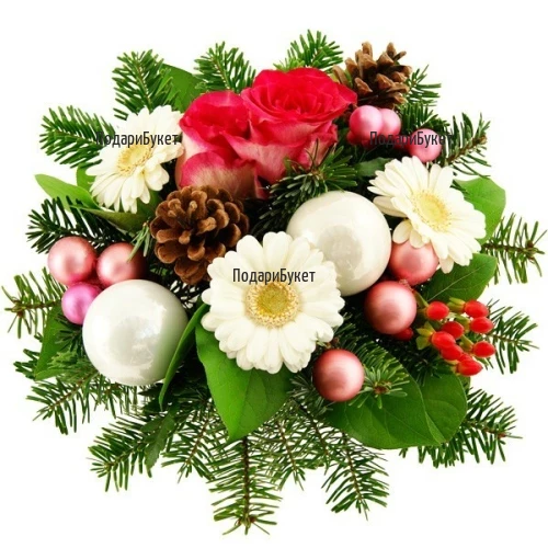 Send Christmas bouquet of white gerberas and roses to Sofia, Plovdiv