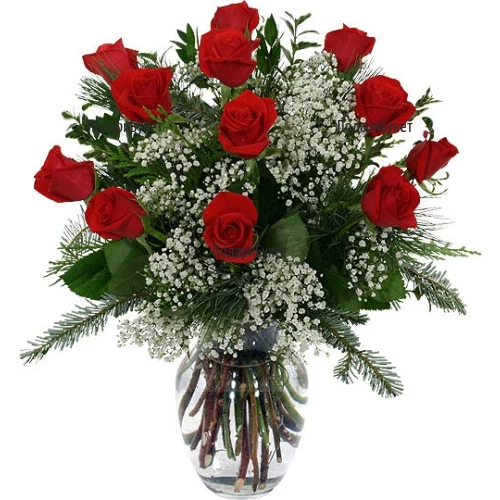 Order online bouquet of red roses and greenery
