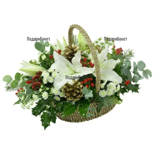 Send Christmas basket with lilies and greenery