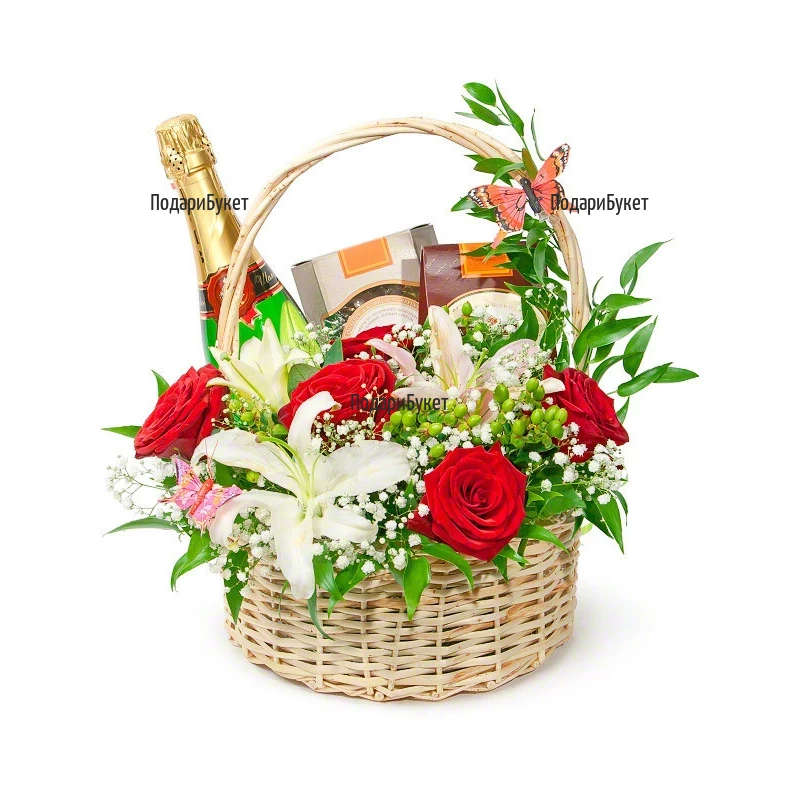 Send gift for the whole family -  basket with flowers and chocolates