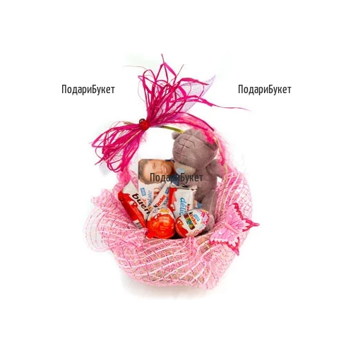 Send gift for the child - basket with sweets and a Teddy Bear