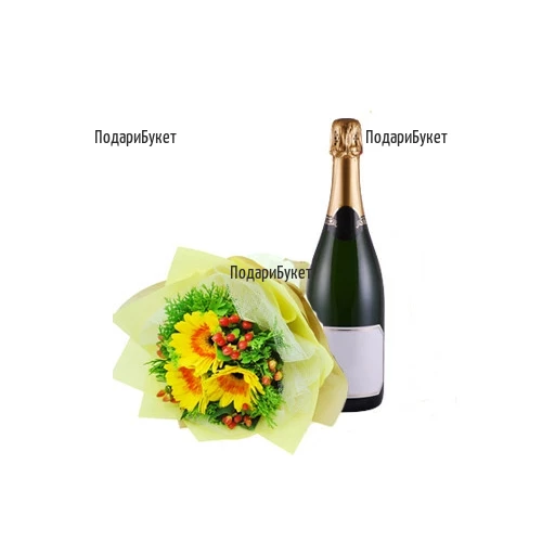 Send flower bouquet and sparkling wine to Sofia.
