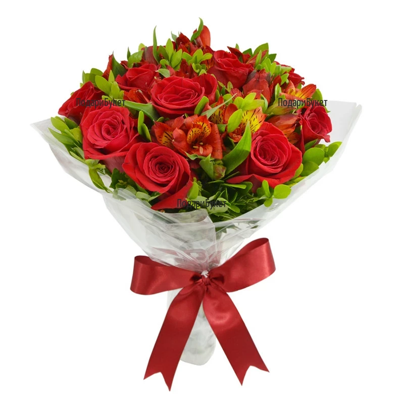 Send bouquet of roses and alstroemeria to Sofia, Plovdiv, Varna, Burgas