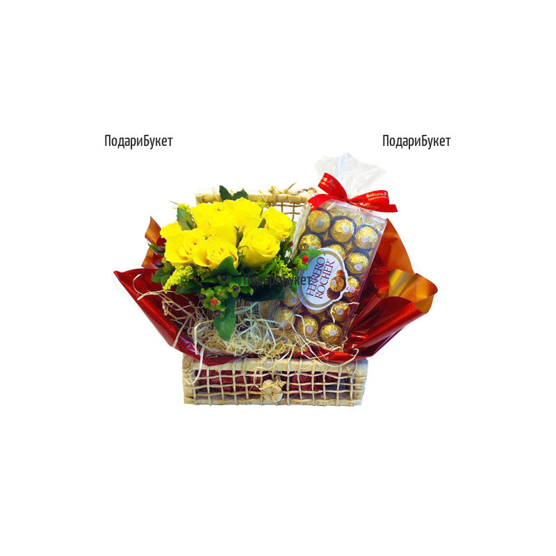 Send a basket with roses and gifts to Sofia, Plovdiv, Varna