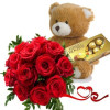 Order bouquet of roses, a Teddy Bear and chocolates.