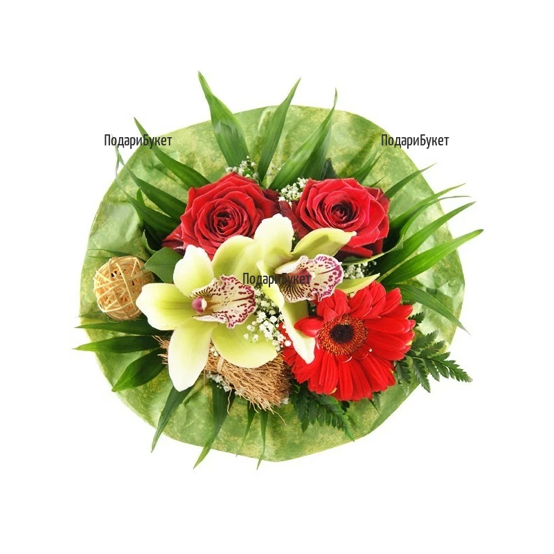 Delivery of bouquets of orchids and roses