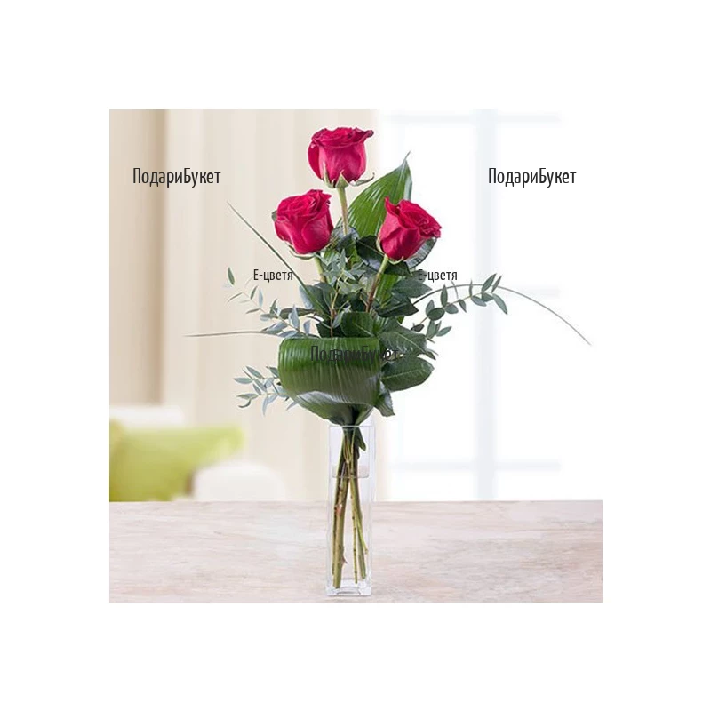 Send bouquet of 3 red roses to Sofia, Plovdiv, Varna, Burgas.