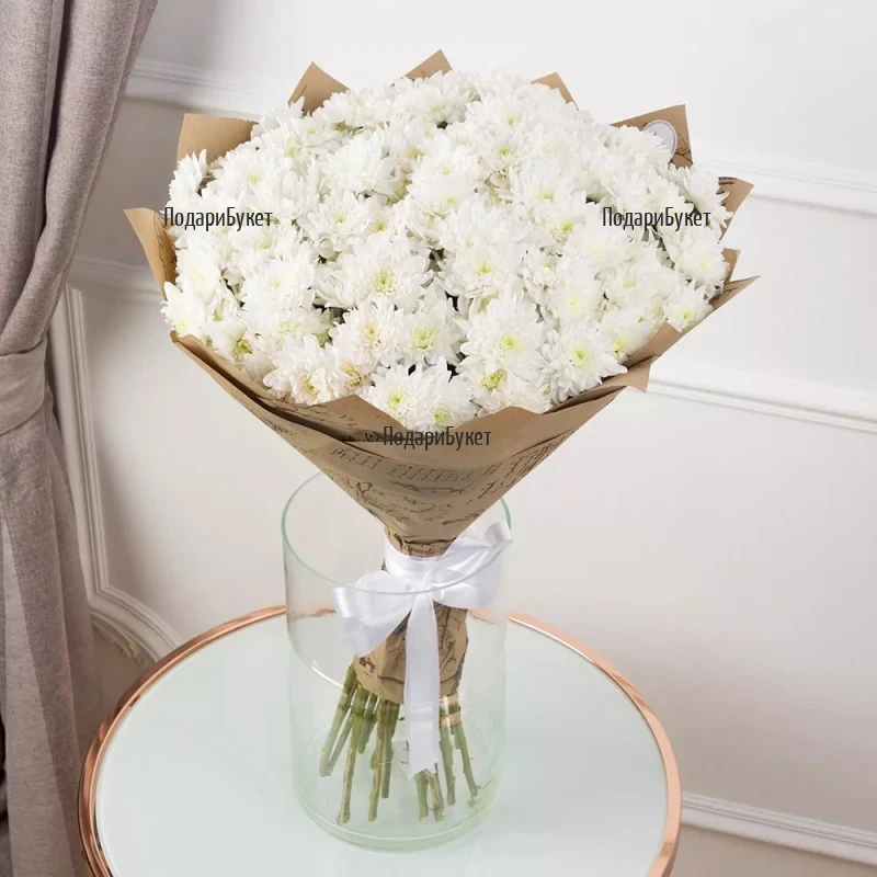 Send beautiful bouquet of white chrysanthemums to Plovdiv, Varna, Burgas