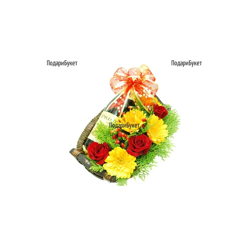 Flower delivery - send a basket with flowers and champagne to Sofia, Plovdiv, Varna
