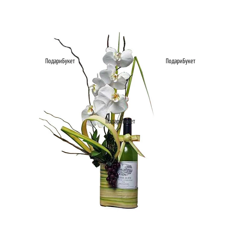 Send arrangement with orchid and wine to Sofia, Varna, Burgas