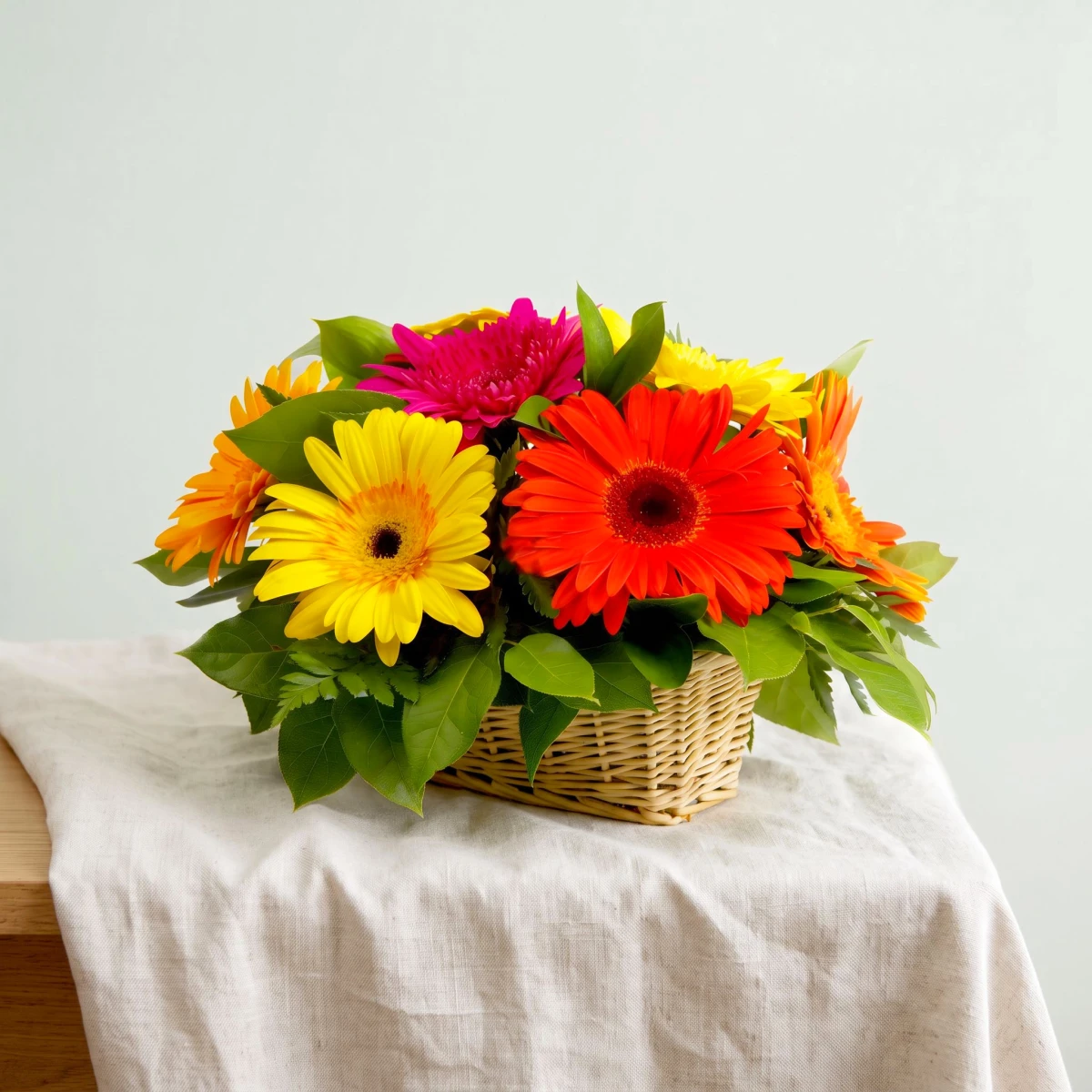 Send a basket with gerberas and greenery to Sofia, Plovdiv, Varna, Ruse