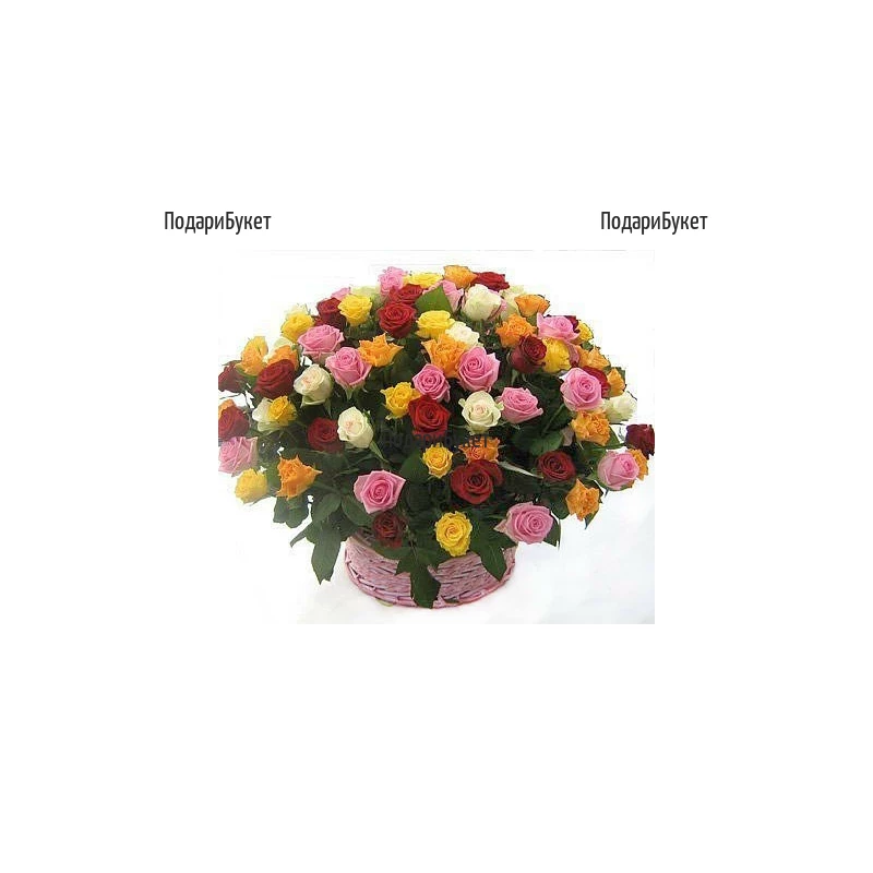 Send basket with multicoloured roses to Sofia, Plovdiv, Varna, Burgas