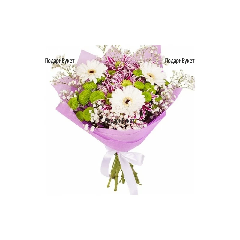 Send bouquet of mixed chrysanthemums and fancy papers