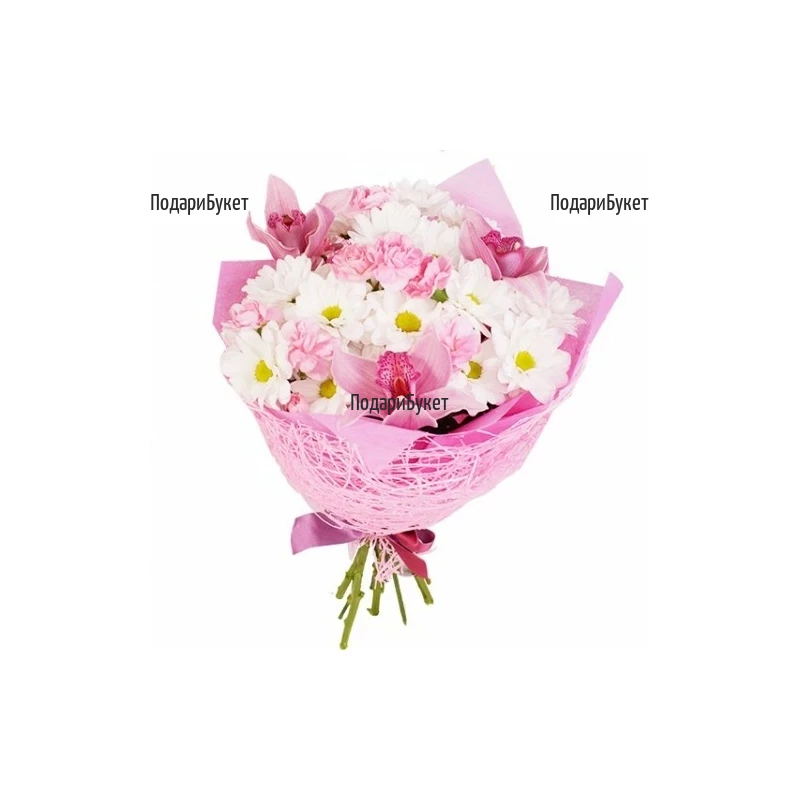 Order online flowers - bouquet of orchids and chrysanthemums