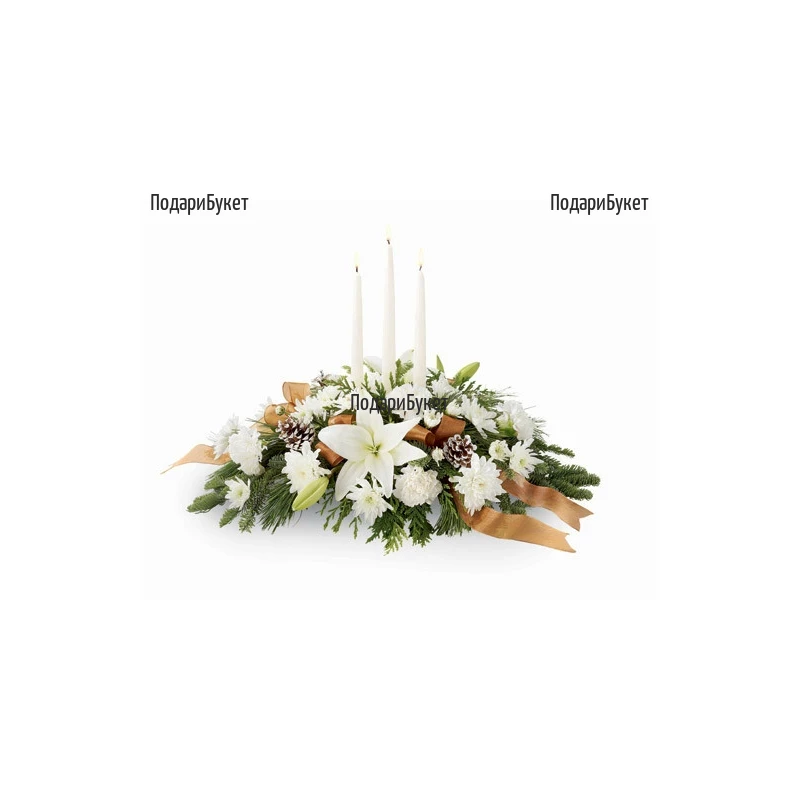 Order online white arrangement with three candles