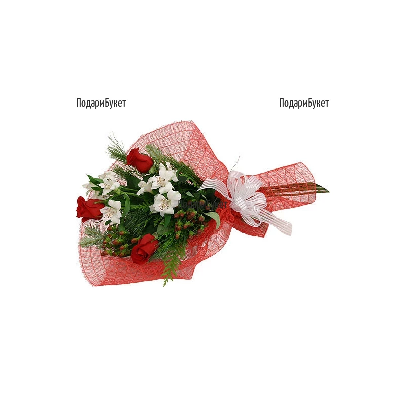 Send classic Christmas bouquet of roses and flowers
