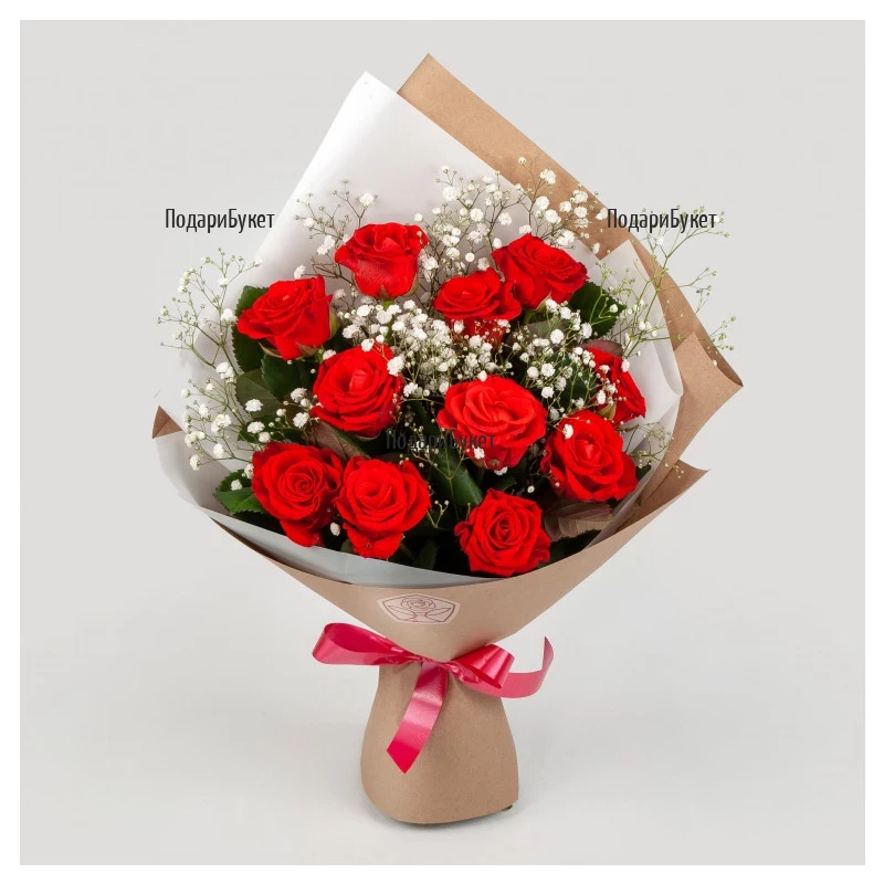 Send bouquet of roses and gypsophila to Sofia, Plovdiv, Varna, Burgas