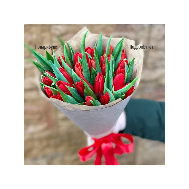 Send romantic bouquet of red tulips
