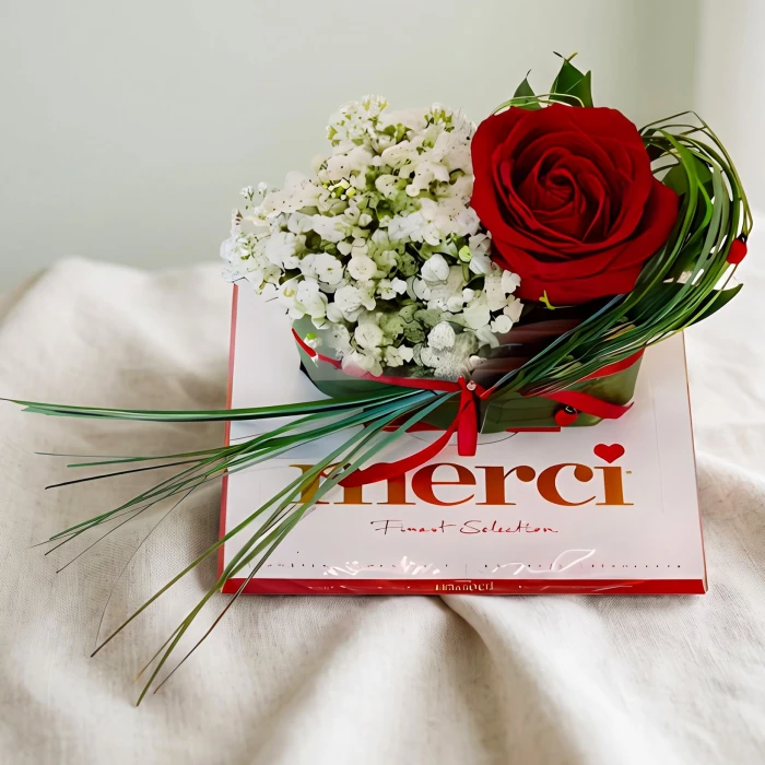 Rose and Merci Chocolates Arrangement Gift Delivery