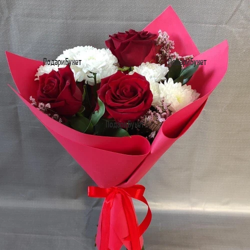 Send to Bulgaria a bouquet of roses and chrysanthemums