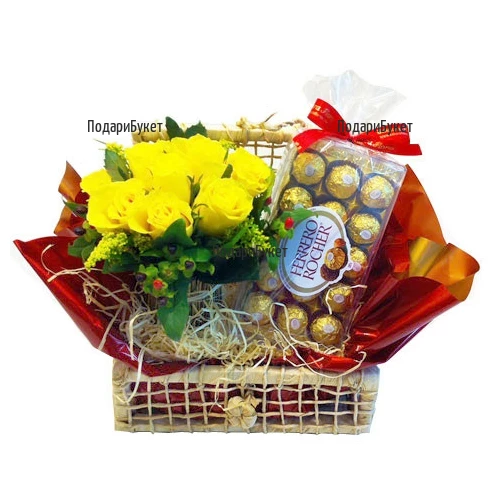 Send a basket with roses and gifts to Sofia, Plovdiv, Varna