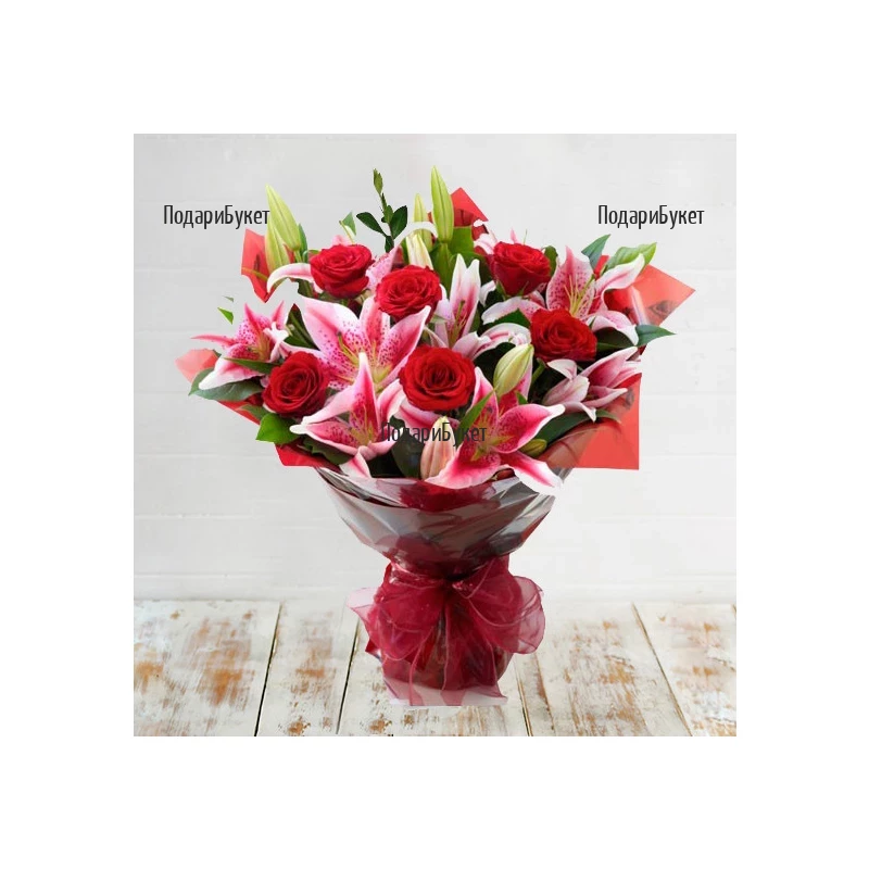 Order bouquet of lilis and roses