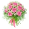 Delivery of pink bouquet of roses and gypsophila