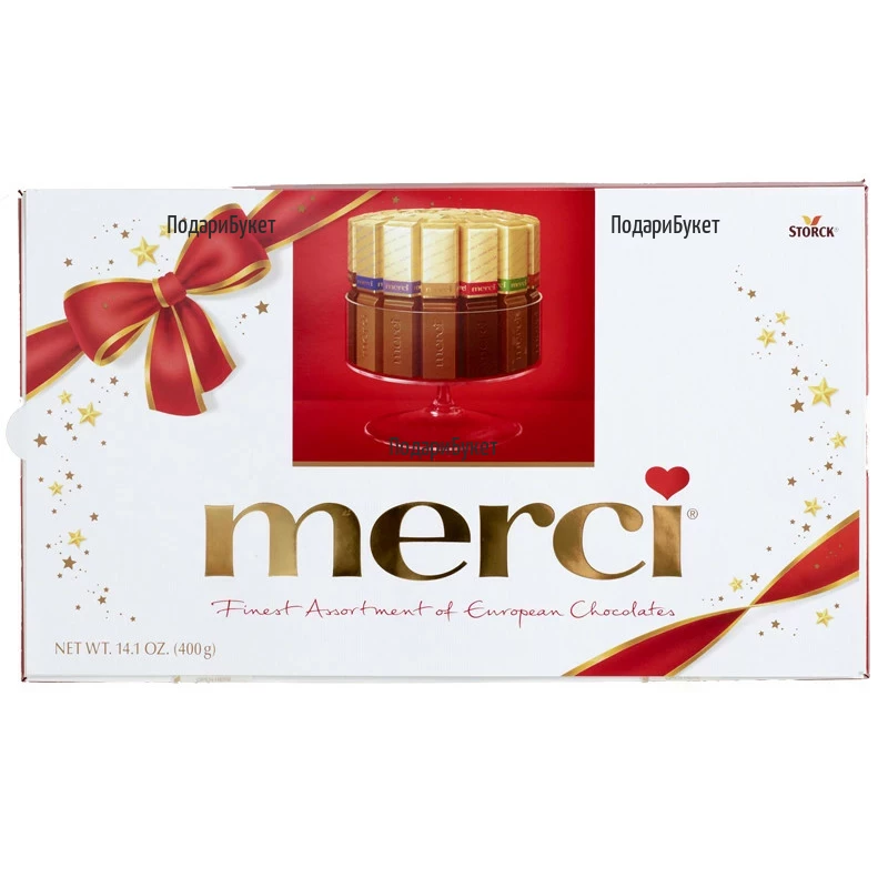 Доставка на Голяма бонбониера "Merci" с панделка.